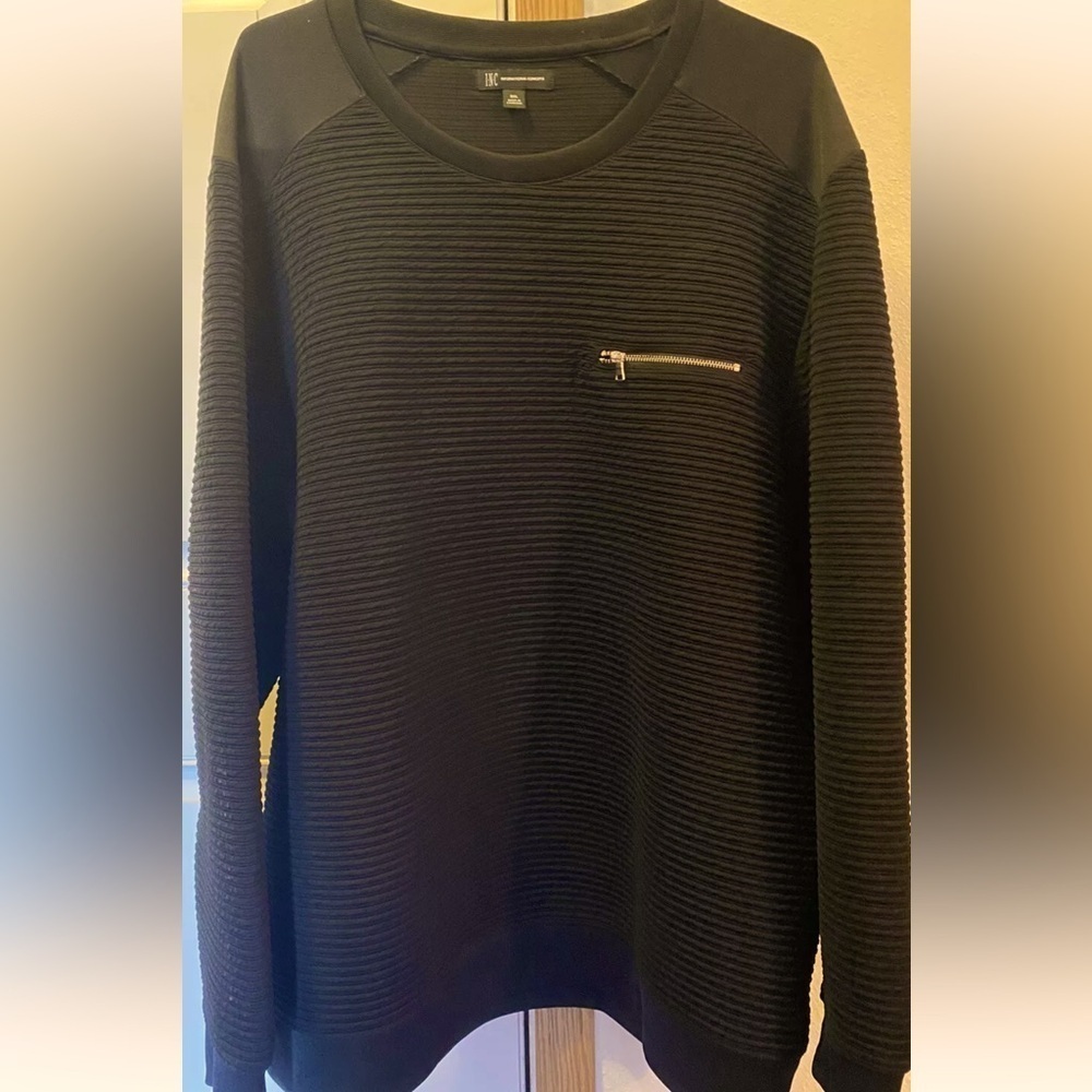 INC international concepts black ribbed pullover with zipper detail  XL